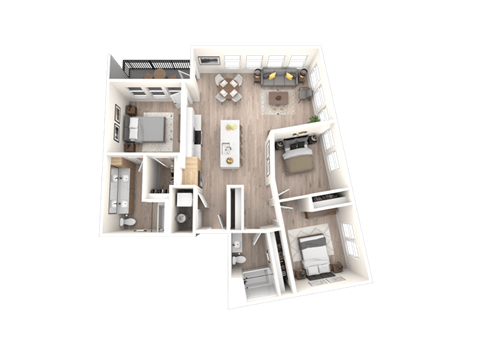 3D Floor Plan Image of 3A Option 1